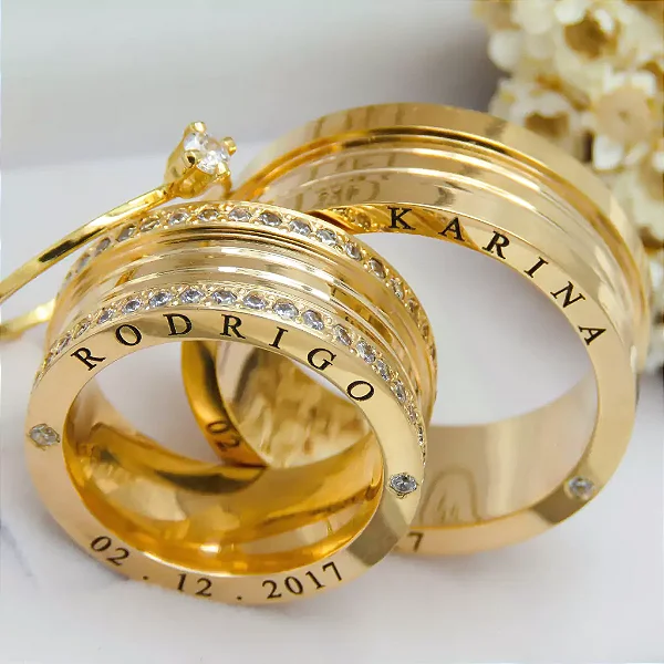 Par de alianças casamento Dubai 10mm de moeda antiga - Anel solitário Brinde