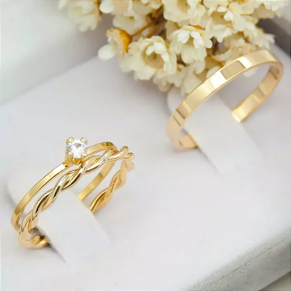 Par de alianças casamento Fio torcidos 2mm de moeda antiga - Anel solitário Brinde