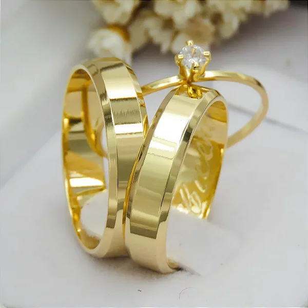Par de alianças casamento Kyoto 4mm de moeda antiga - Anel solitário Brinde