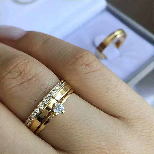 Par de alianças casamento Amsterdã 4mm de moeda antiga - Anel solitário Brinde
