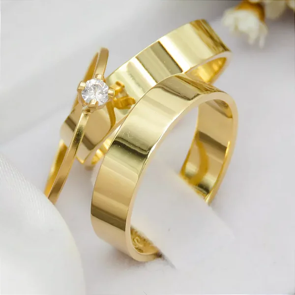 Par de alianças casamento Malta 5mm de moeda antiga - Anel solitário Brinde