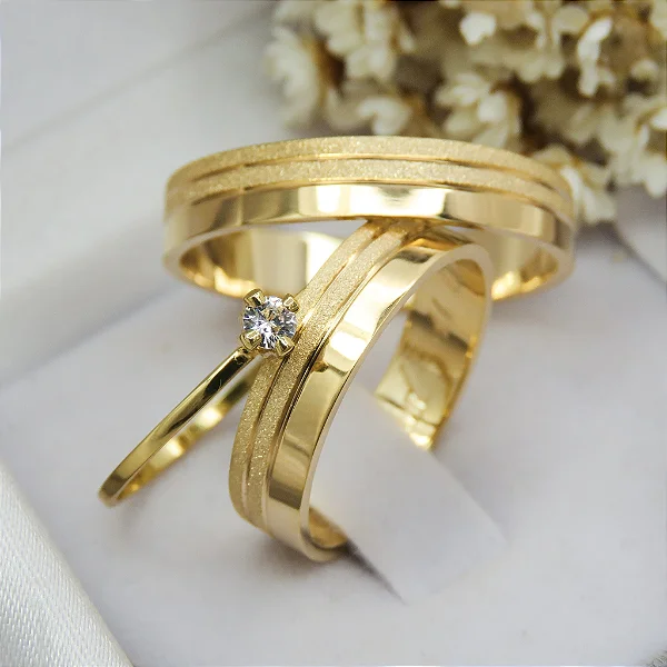 Par de alianças casamento Venise 5mm de moeda antiga - Anel solitário Brinde