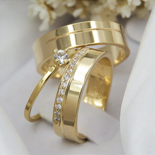 Par de alianças casamento Nairobi 5mm de moeda antiga - Anel solitário Brinde