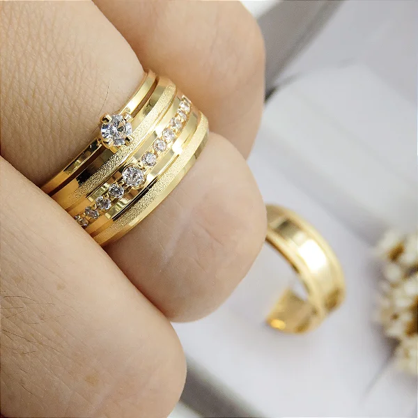 Par de alianças casamento Nantes 8mm de moeda antiga - Anel solitário Brinde