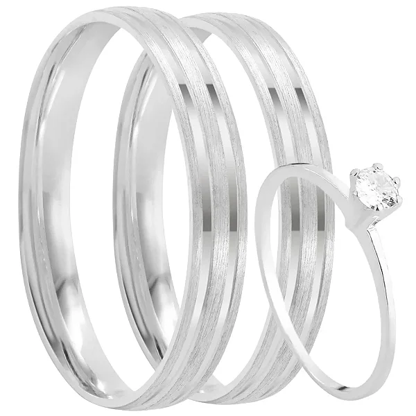 Par de alianças  Anastacia 4mm de namoro + anel solitário prata 950