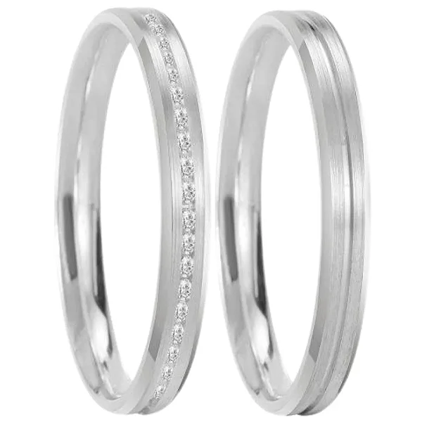 Par de alianças Melissa 3mm de namoro + anel solitário prata 950