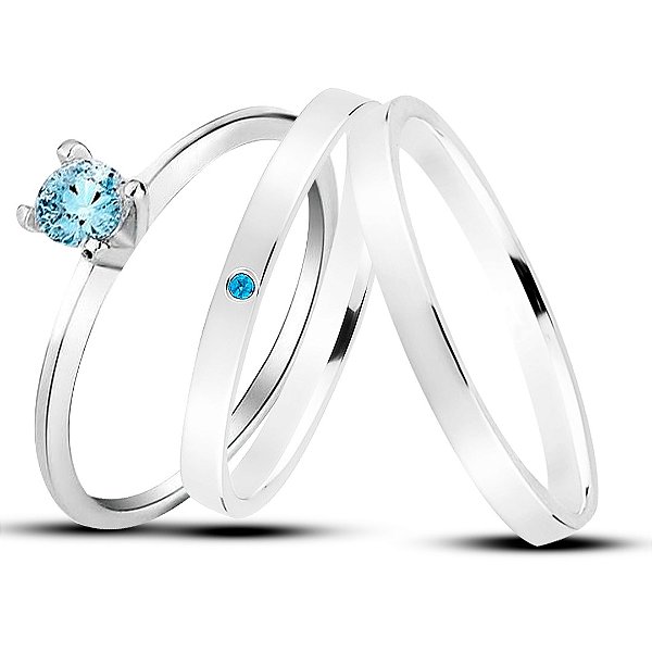 Par de Alianças de Prata de Namoro com Pedra Azul (BB)  Gravação Grátis