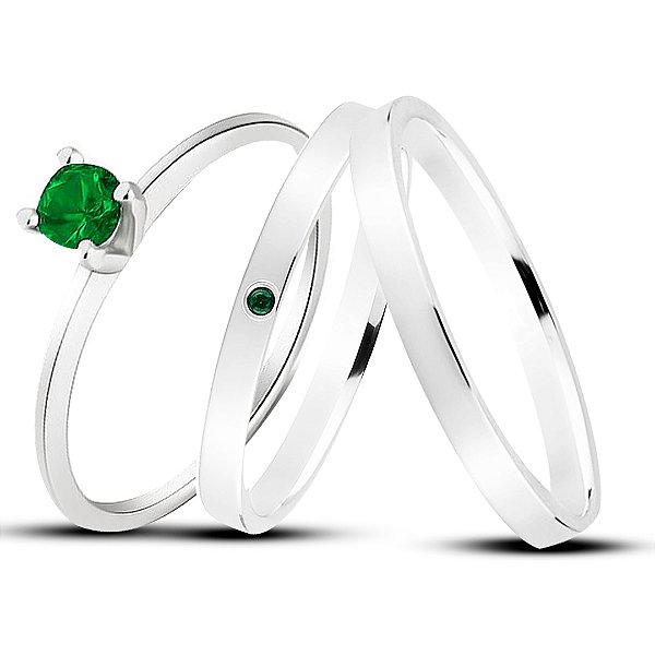 Alianças De Namoro Prata 950 Reta com Pedra Verde Central