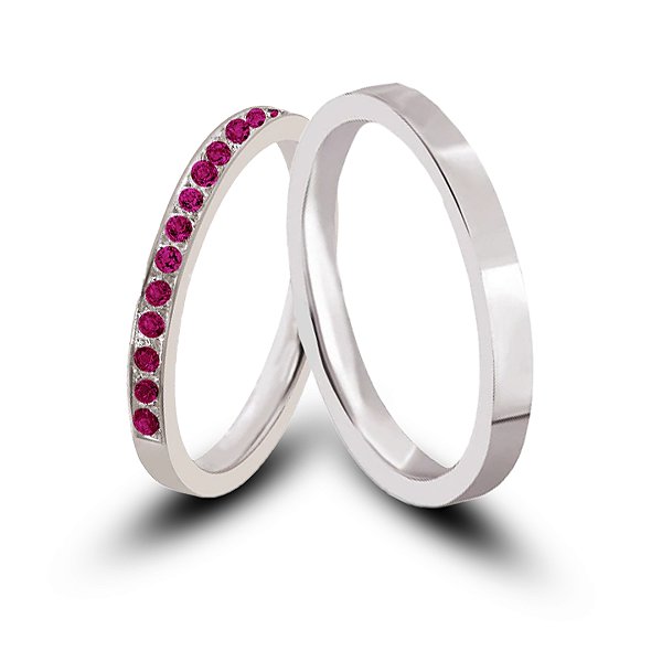 ALIANÇAS DE NAMORO PRATA 950 2MM  RETA LISA POLIDA COM PEDRA ROSA