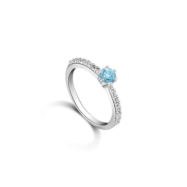Anel solitário cravejado Azul (BB) prata 925