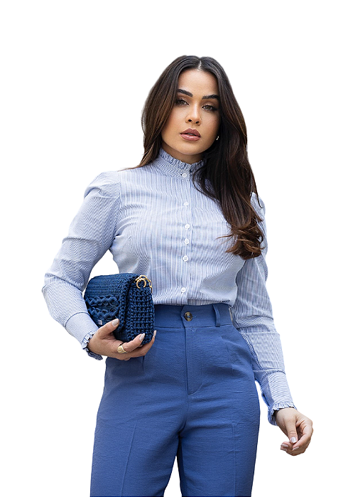 Camisa Manga Longa Princesa Listrada Azul Marinho