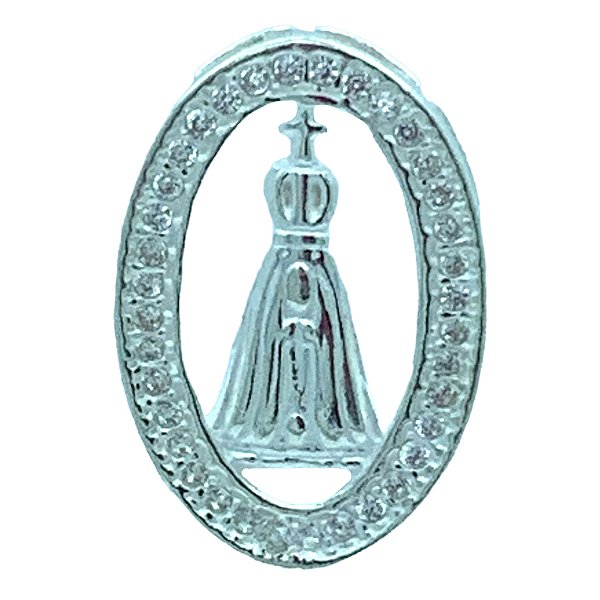 Pingente em Prata 925 Nossa Senhora Aparecida com Zirconias e Galeria