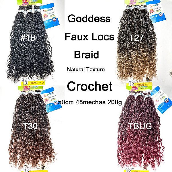 Cabelo Goddess Faux Locs Braid Crochet 200g 48mechas 50cm