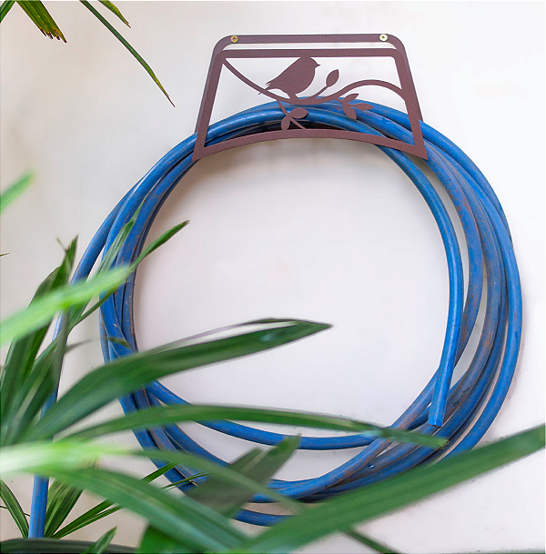 Suporte Mangueira Jardim Pássaro No Galho Corten 20x30cm