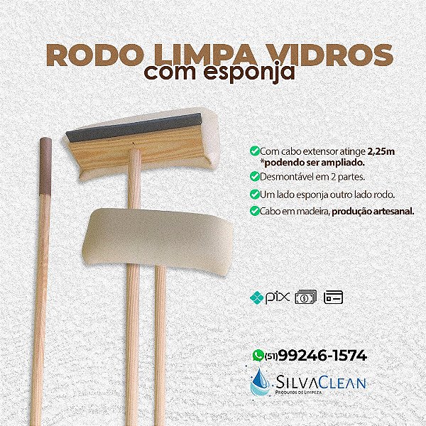 Rodo Com Esponja e Cabo Extensor de Madeira 2,25cm