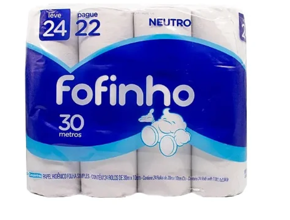 Papel Higiênico Fofinho Folha Simples 24 rolos c/30 metros