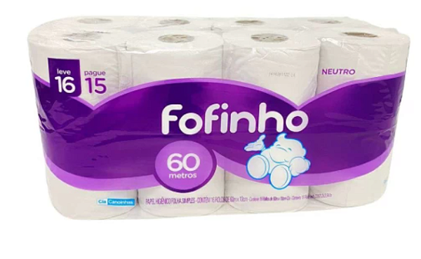 Papel Higiênico Fofinho - 16 rolos com 60 metros cada