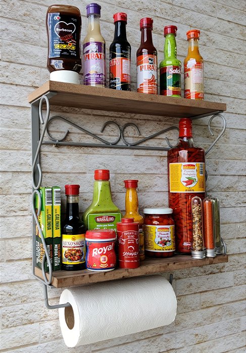 prateleira cozinha porta tempero cinza