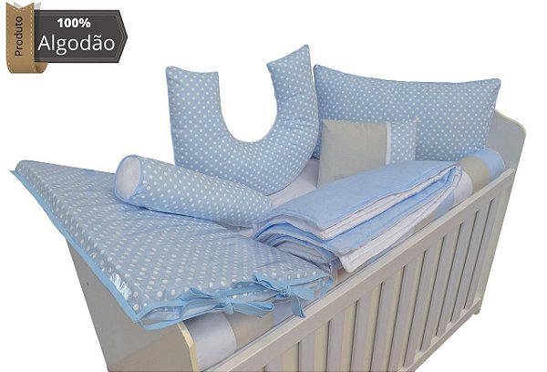 kit berço azul poá 9 peças