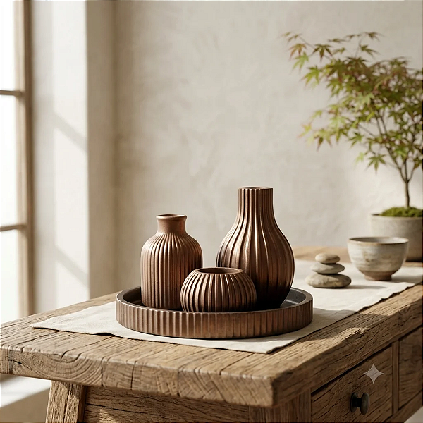 Conjunto Zen Elegance Canelado em Gesso - Bronze