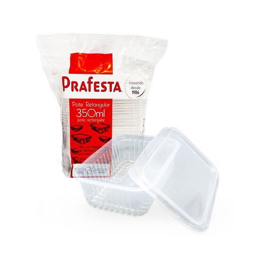 POTE RETANGULAR C/ TAMPA 350ML PRAFESTA C/ 24 UND