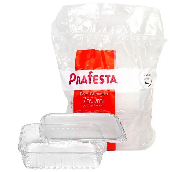 POTE RETANGULAR C/ TAMPA 750ML PRAFESTA C/ 24 UND