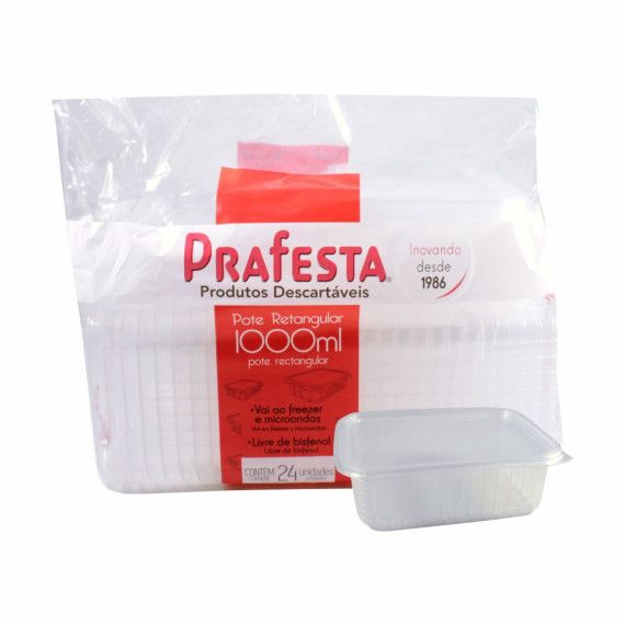 POTE RETANGULAR COM TAMPA 1000ML PRAFESTA 24 UNIDADES