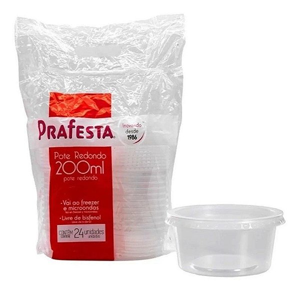 POTE REDONDO C/ TAMPA 200ML PRAFESTA C/ 24 UND
