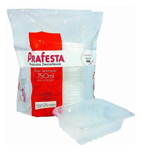 POTE RETANGULAR COM TAMPA 750ML PRAFESTA CX 06X24 UND