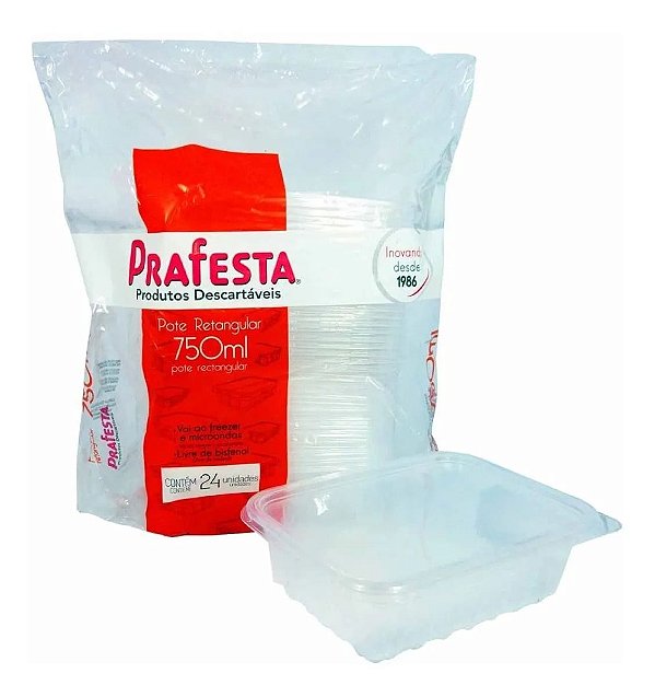 POTE RETANGULAR COM TAMPA 750ML PRAFESTA CX 06X24 UND