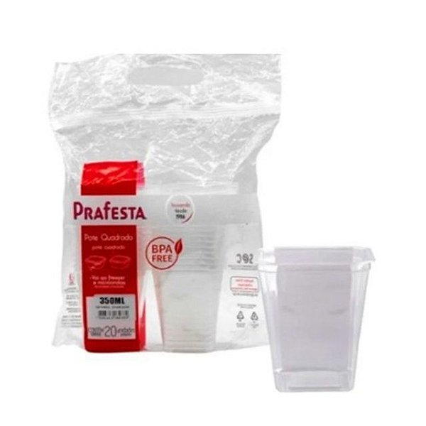 POTE QUADRADO C/ TAMPA 350ML PRAFESTA CX 12X20 UND