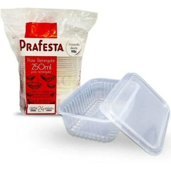 POTE RETANGULAR COM TAMPA 250ML PRAFESTA CX 06X24 UND
