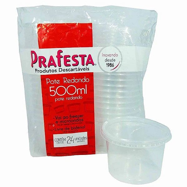 POTE REDONDO C/ TAMPA 500ML PRAFESTA CX 12X24 UND