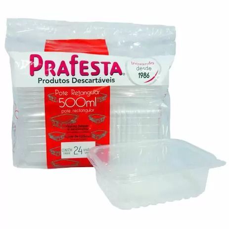 POTE RETANGULAR C/ TAMPA 500ML PRAFESTA CX 06X24 UND