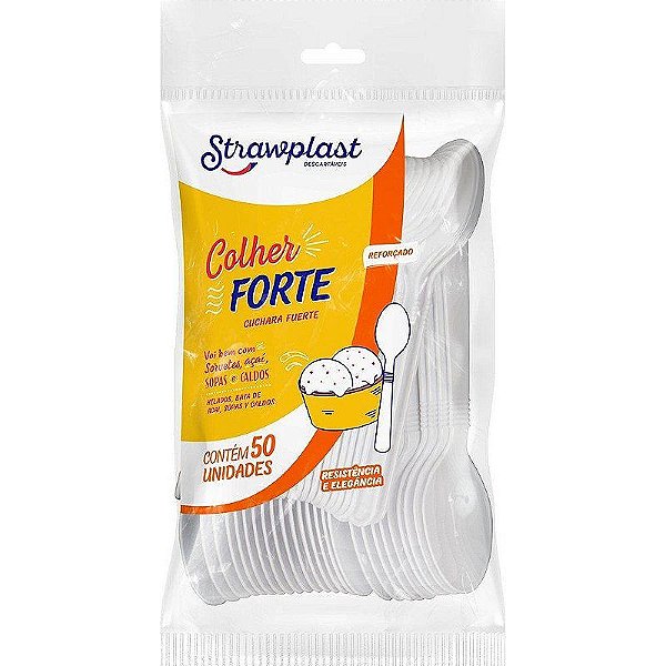 COLHER FORTE BRANCA STRAWPLAST C/ 50UN