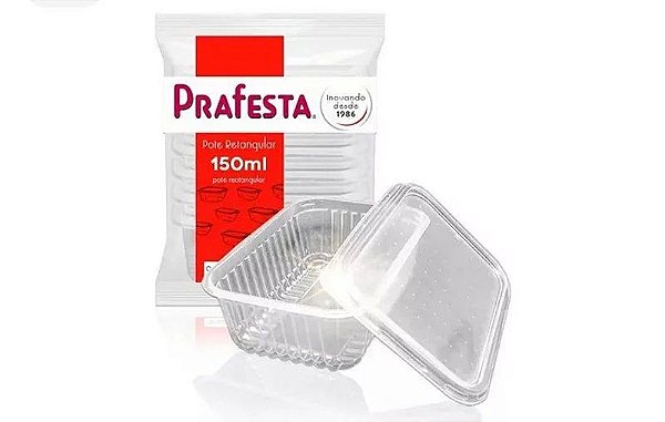 POTE RETANGULAR COM TAMPA 150ML PRAFESTA CX 15X20 UND