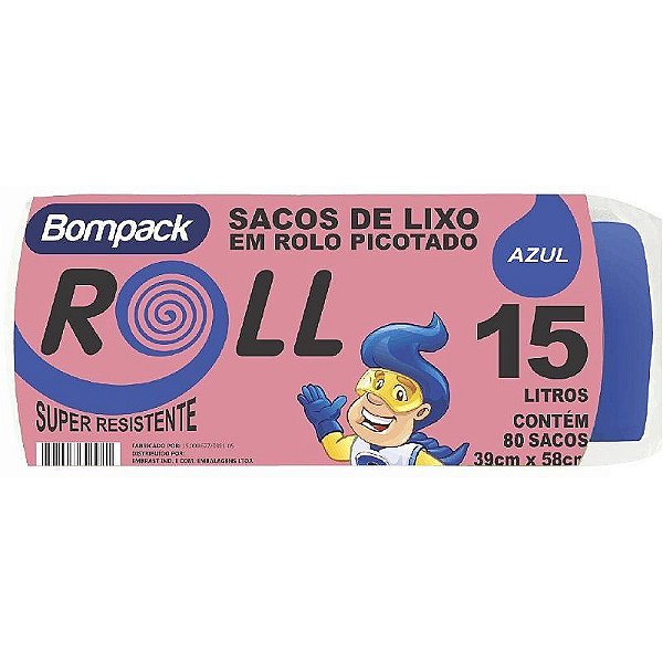 SACO DE LIXO BOMPACK 15LT ROLL AZUL C/80