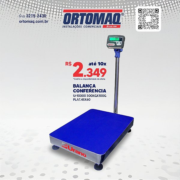 BALANÇA INDUSTRIAL DIGITAL URANO PLATAFORMA EM AÇO INOX COM BATERIA - UR 10000 LIGHT 300KG COM MASTRO 127/220V 60 CM X 45 CM