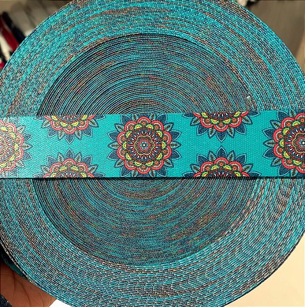 Alça Chic 3cm Verde Estampada Mandala