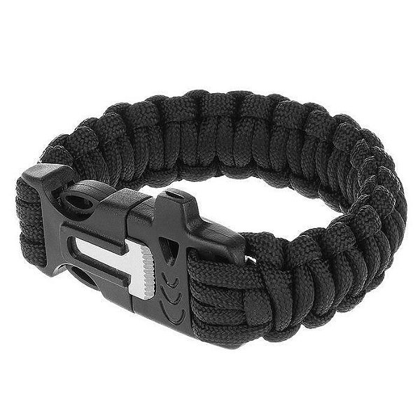 Pulseira Paracord Com Apito Survival Guepardo Preta