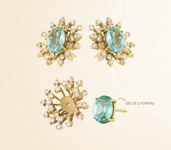 BRINCO E COLAR DE ESMERALDAS NATURAIS E DIAMANTES NATURAIS EM OURO AMARELO 18K.