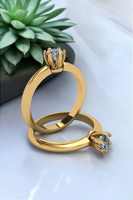 Anel Solitário de Ouro Amarelo 18k.com Moisanita