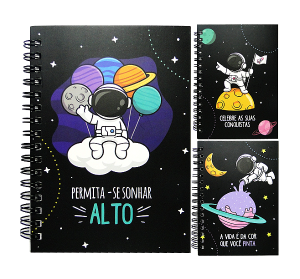 Caderno / Bloco de Anotação Espiral Astronauta Sortidas 80 Folhas 21,5X15CM