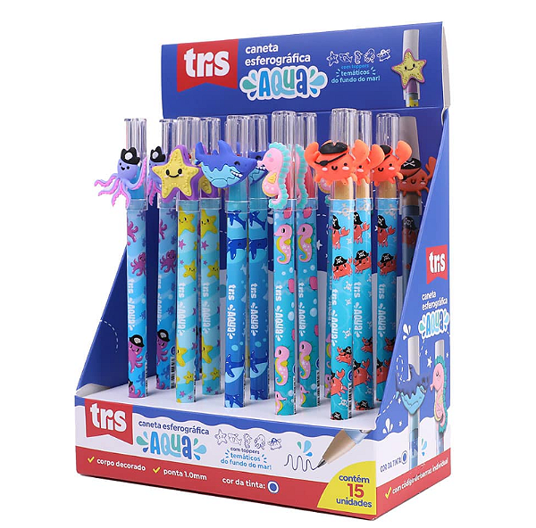 Caneta - Tris Aqua - Ponta Média 1.0 mm - com Toppers Temáticos do Fundo do Mar - Tinta Azul