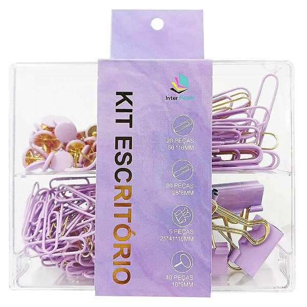 Kit Escritório 4 Peças Em Plástico/ Metal Clips Prendedores Interponte