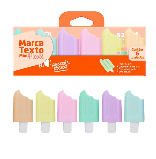 Marca Texto Sorvete Mini Picolé Tons Pastel - Jocar Office
