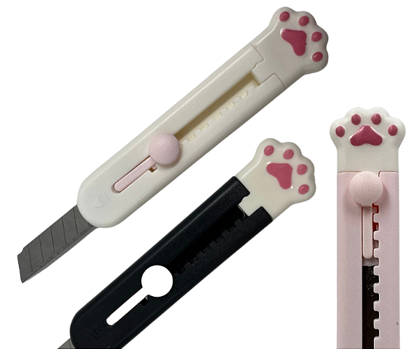Mini Estilete para Papel com Lâmina Retrátil em Formato Patinha de Gato