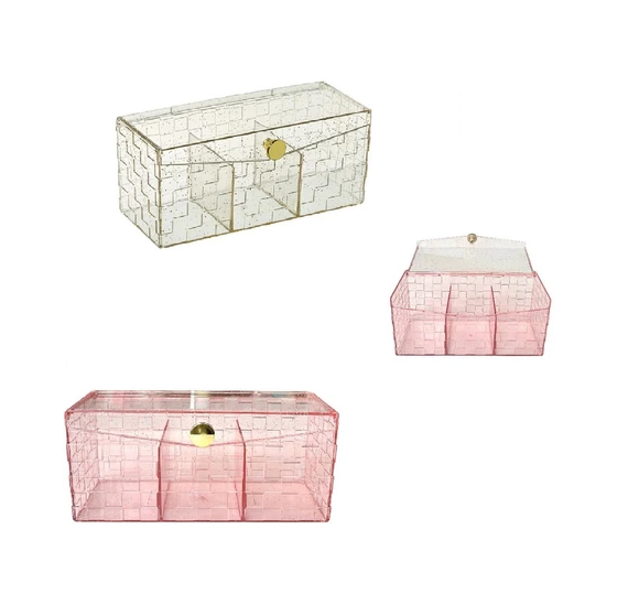 Organizador Multiuso Com 3 Divisórias Cristal /Rosa -Interponte