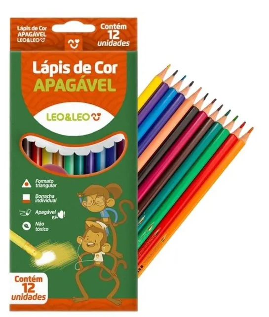 Lápis de Cor Apagável 12 Cores LEO&LEO