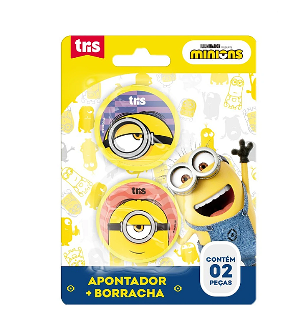 Kit Apontador com Depósito + Borracha - Cartela C/2 peças - Minions